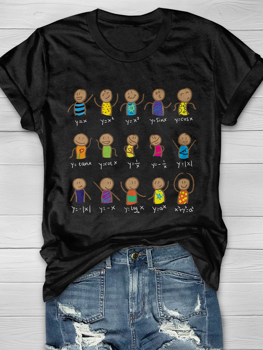 Cute Algebra Dance Math Equation Figures Art Print Short Sleeve T-shirt