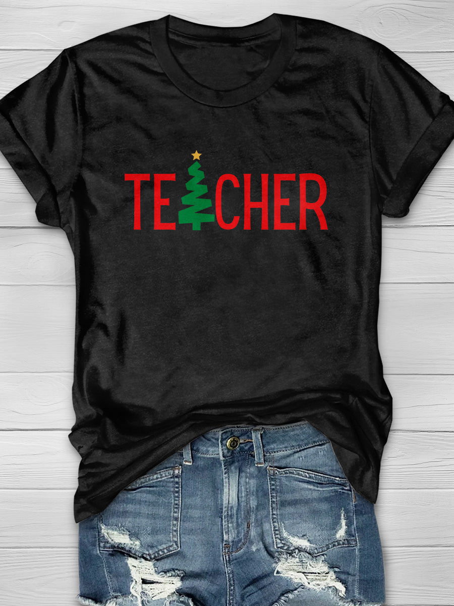 Teacher Christmas Tree Print Graphic T-shirts
