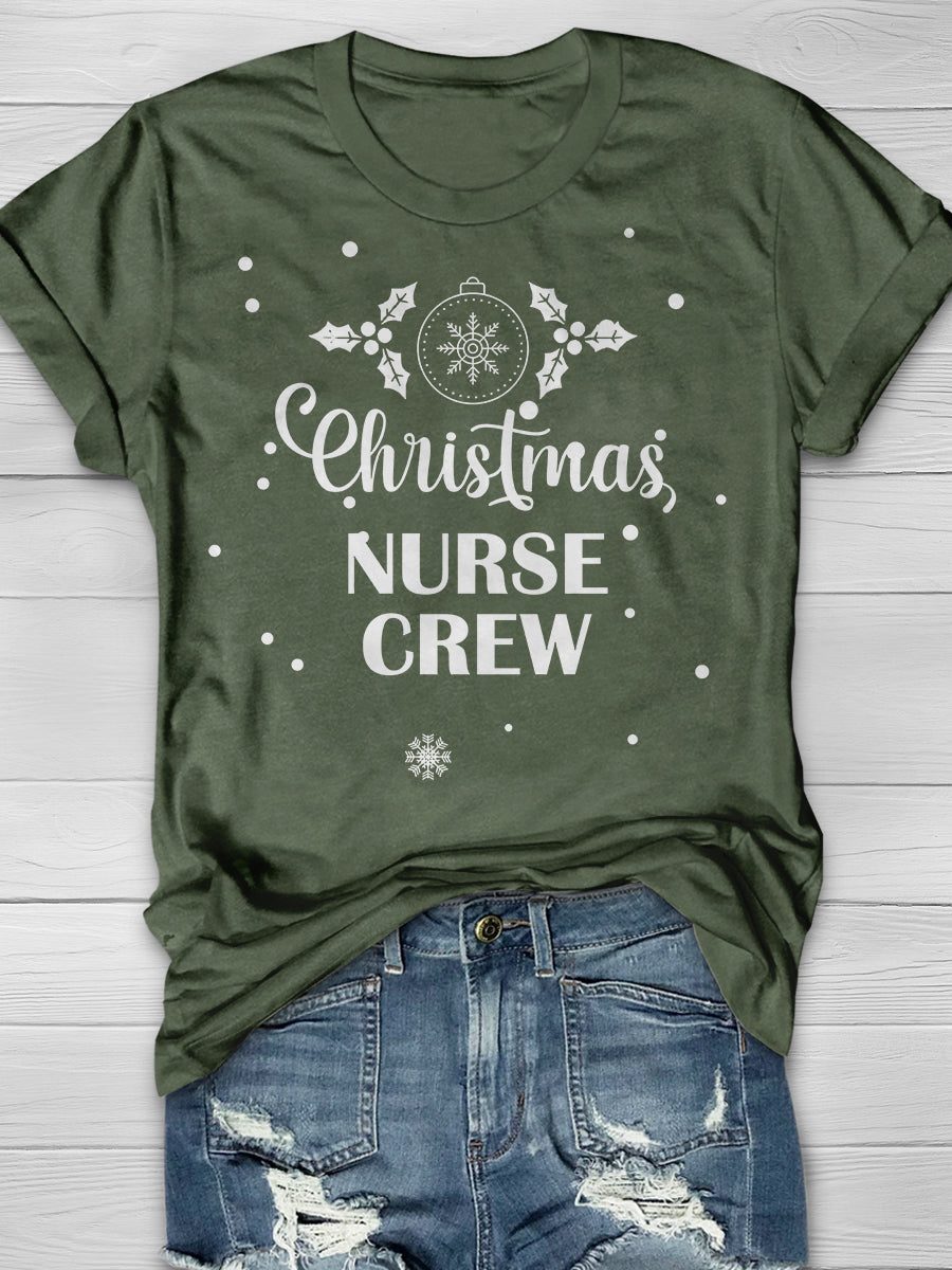 Christmas Nurse Crew Print Short Sleeve T-shirt