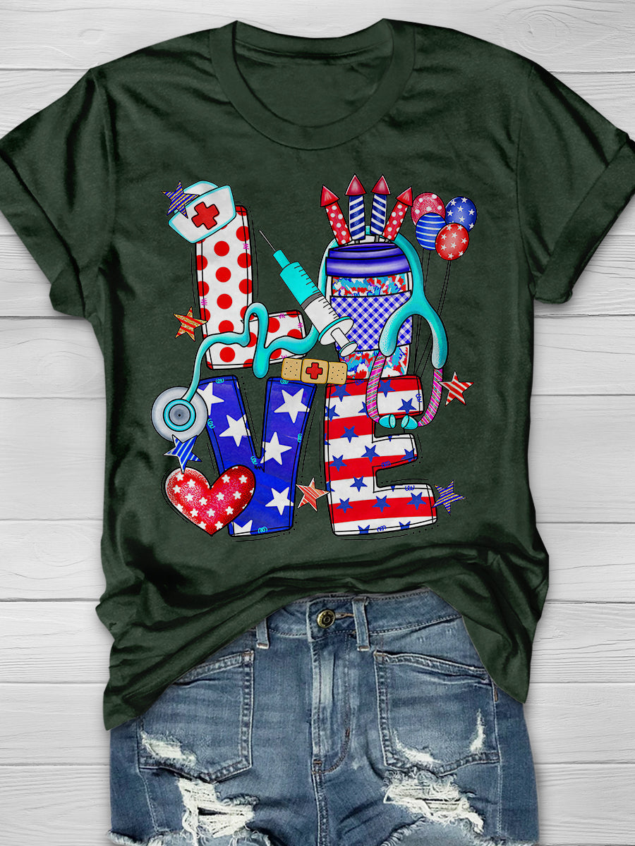 4th July Nurse Print Short Sleeve T-shirt
