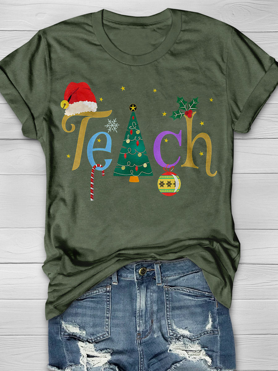 Pretty Teacher's Christmas Print Graphic T-shirts