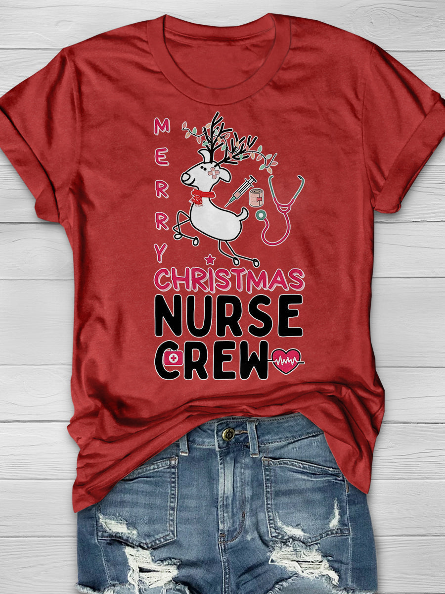 Christmas Nurse Crew Print Short Sleeve T-shirt