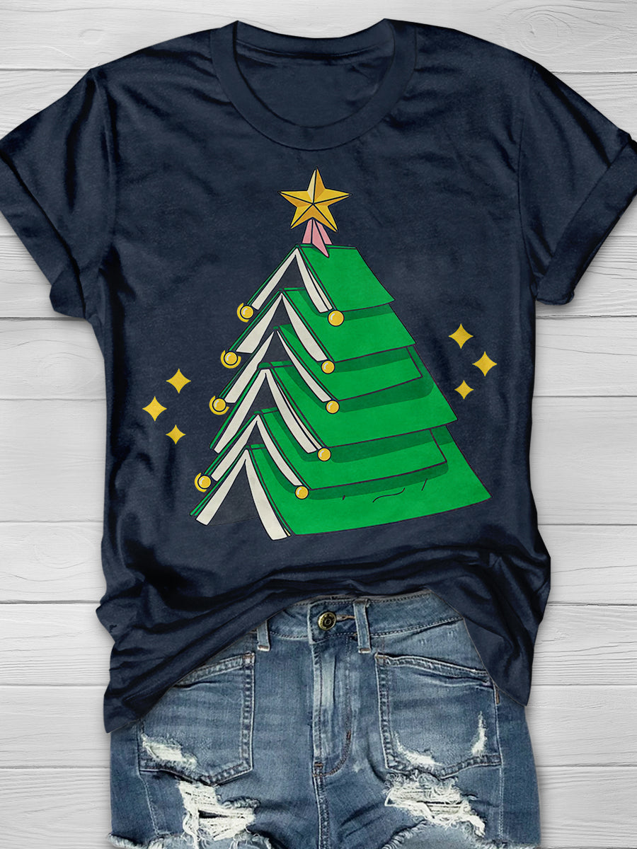 Christmas Teacher Xmas Tree Books Print Graphic T-shirts