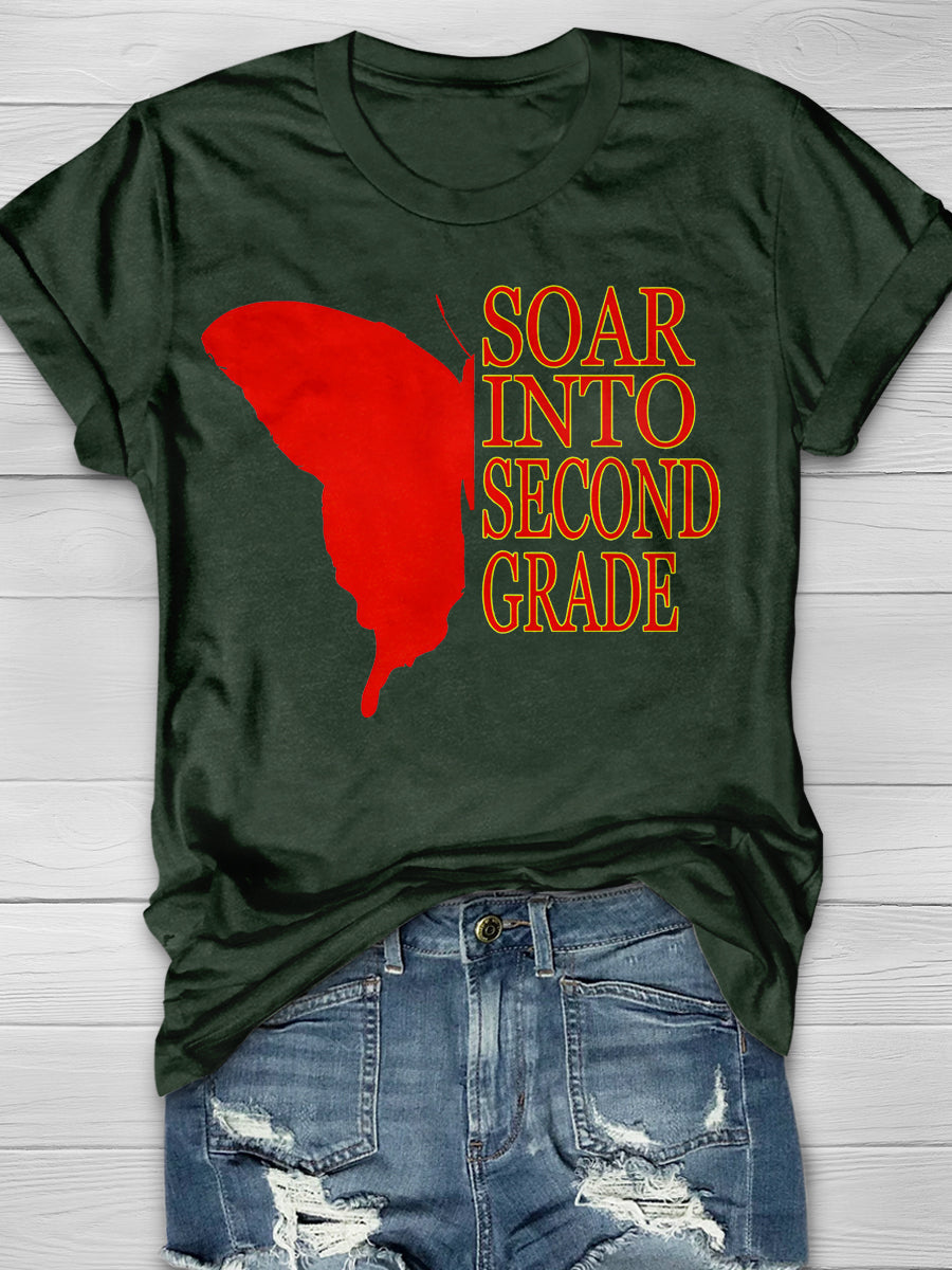 Soar into Second Grade Butterfly Print Graphic T-shirts