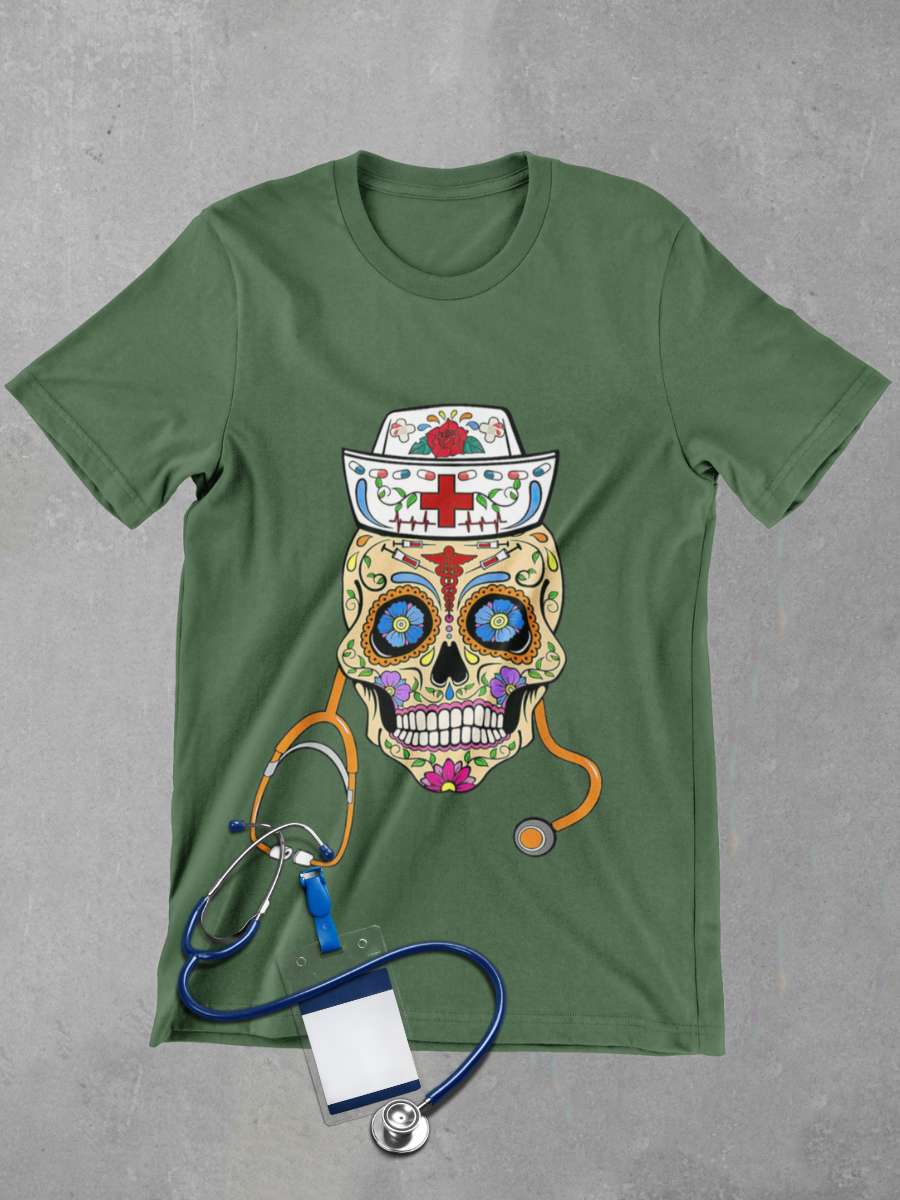 Vintage Skeleton Nurse Graphic T-shirt