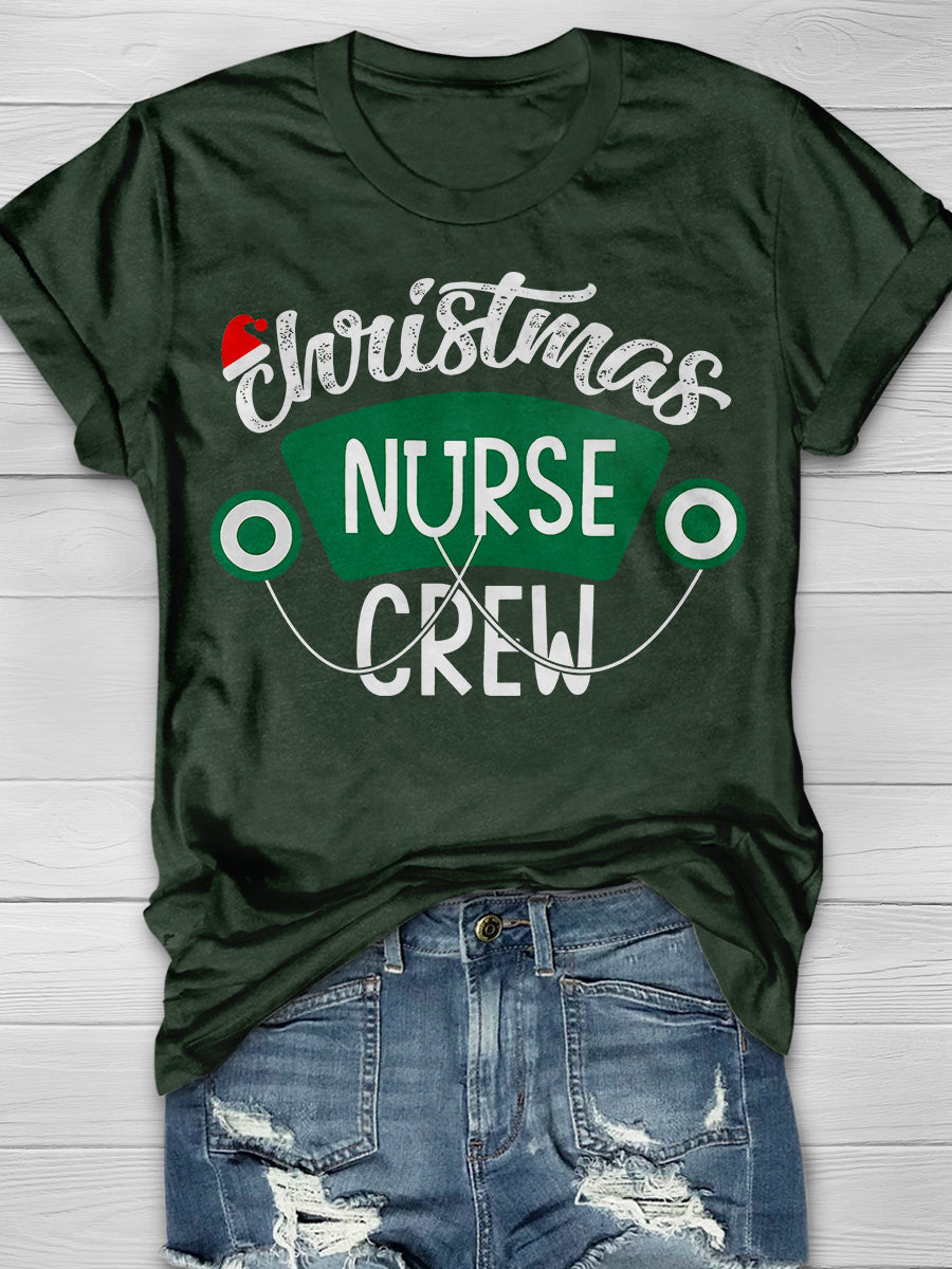 Christmas Nurse Crew Print Short Sleeve T-shirt