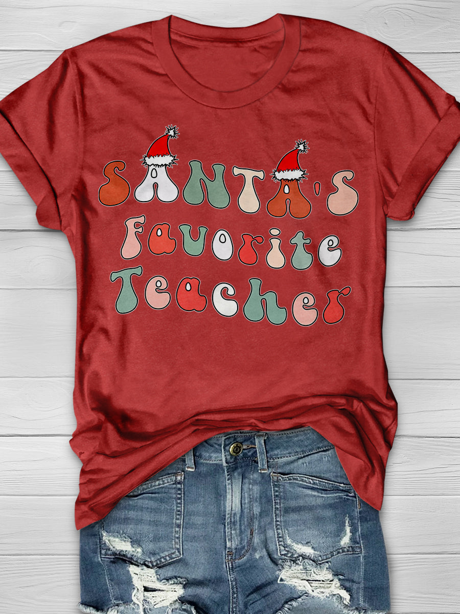 Santa's Favorite Teacher Print Graphic T-shirts