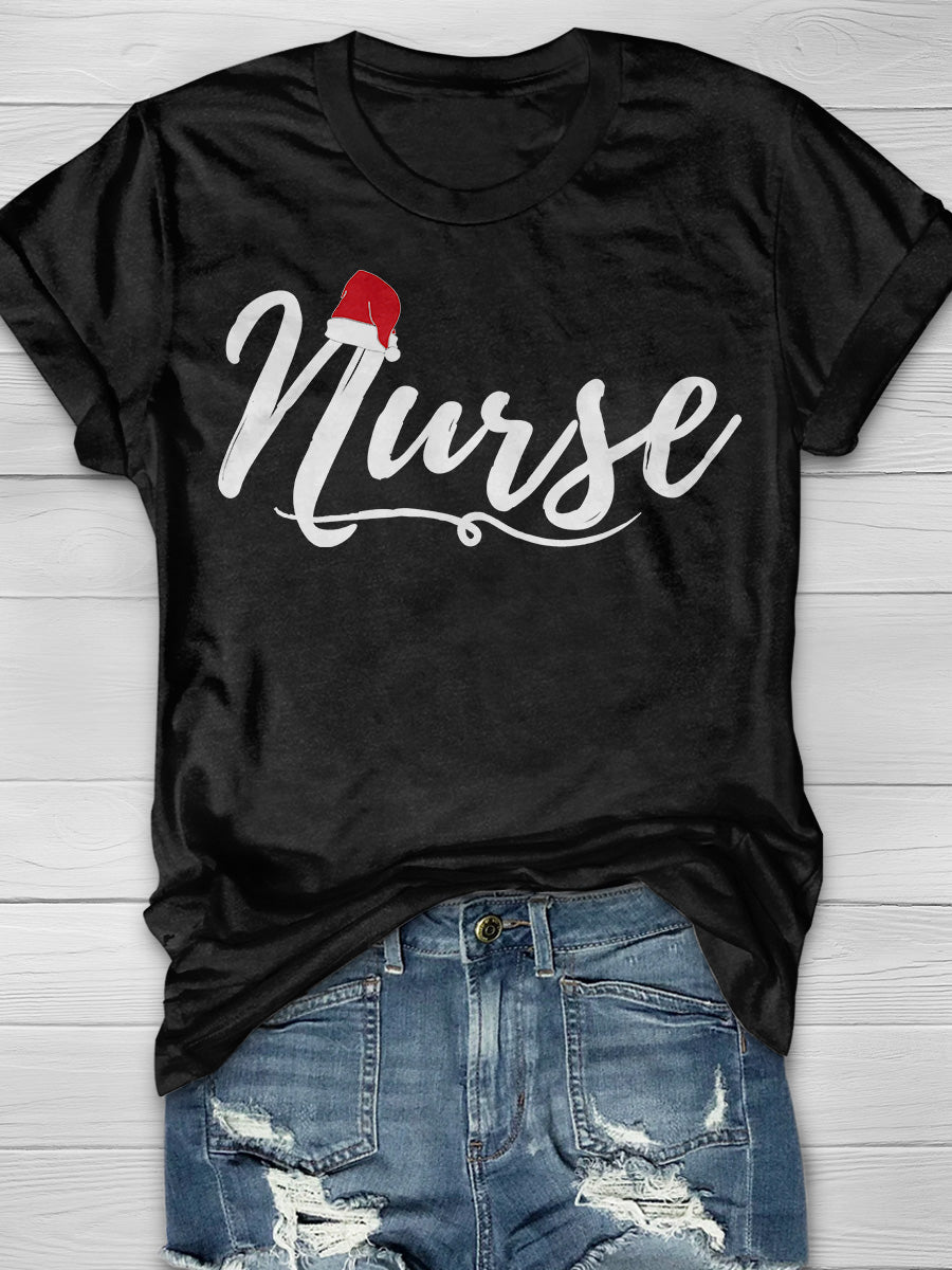Christmas Nurse Print Short Sleeve T-shirt