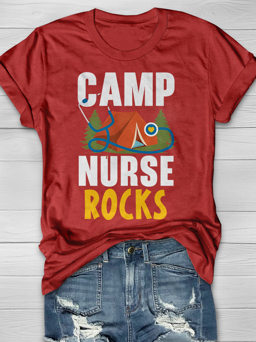 Camp Nurse Rocks Print Short Sleeve T-shirt