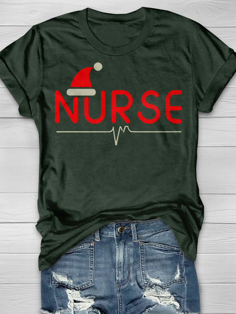 Christmas Nurse Print Short Sleeve T-shirt