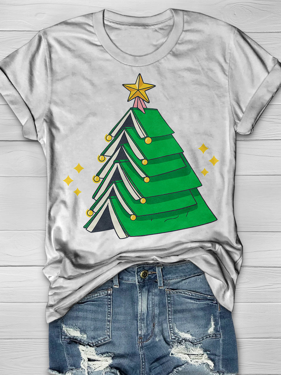 Christmas Teacher Xmas Tree Books Print Graphic T-shirts