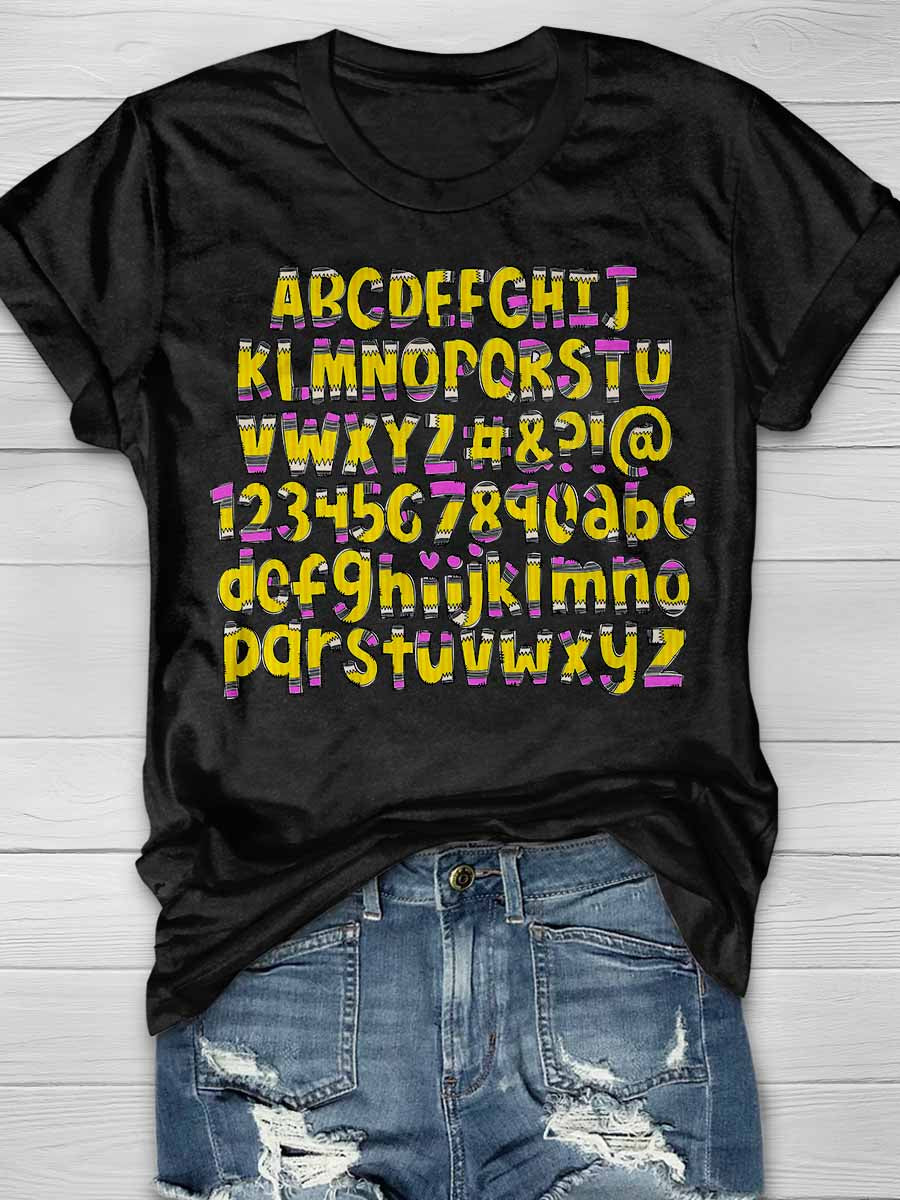Pencil Letters Numbers Print Graphic T-shirts