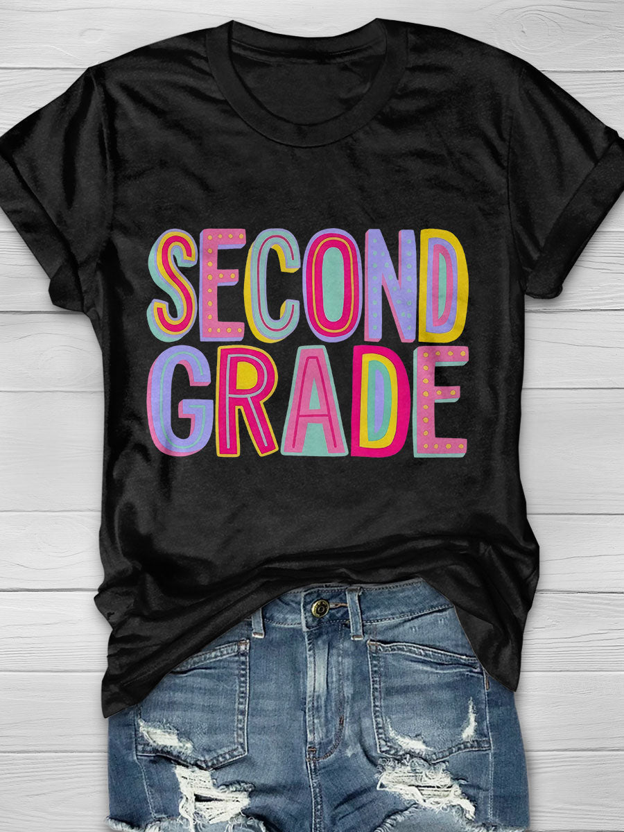 Second Grade Rainbow Print Short Sleeve T-shirt