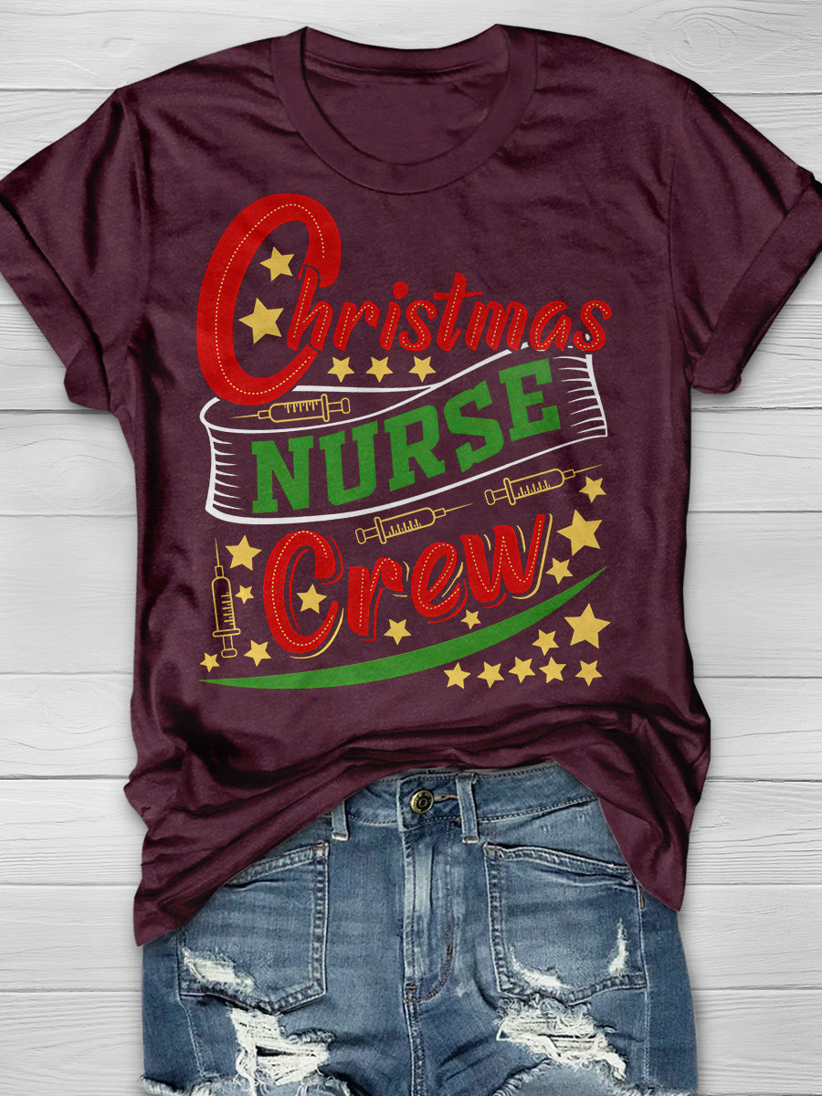 Christmas Nurse Crew Print Short Sleeve T-shirt