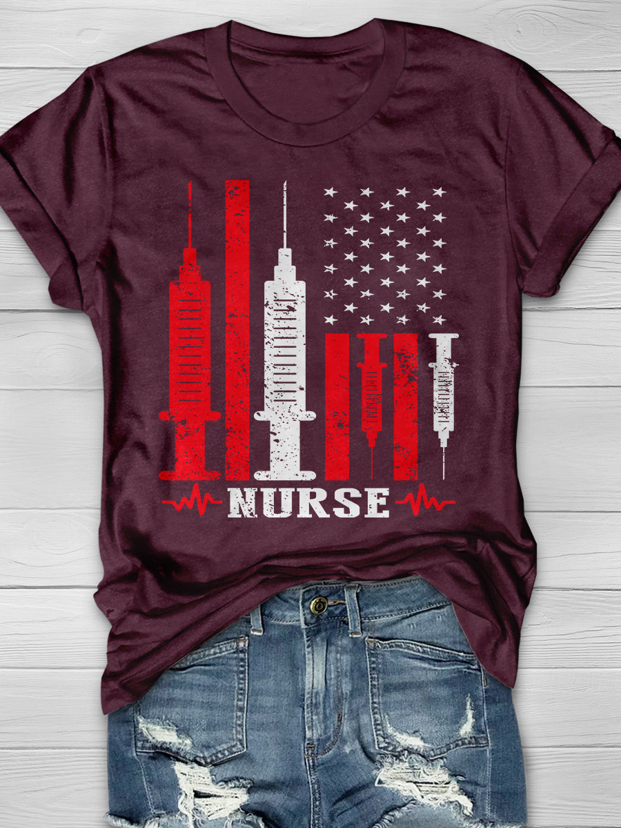 American Flag Nurse Print Short Sleeve T-shirt