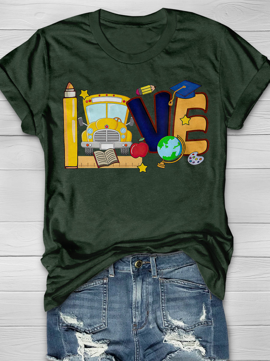 Love Back To School Print Graphic T-shirts