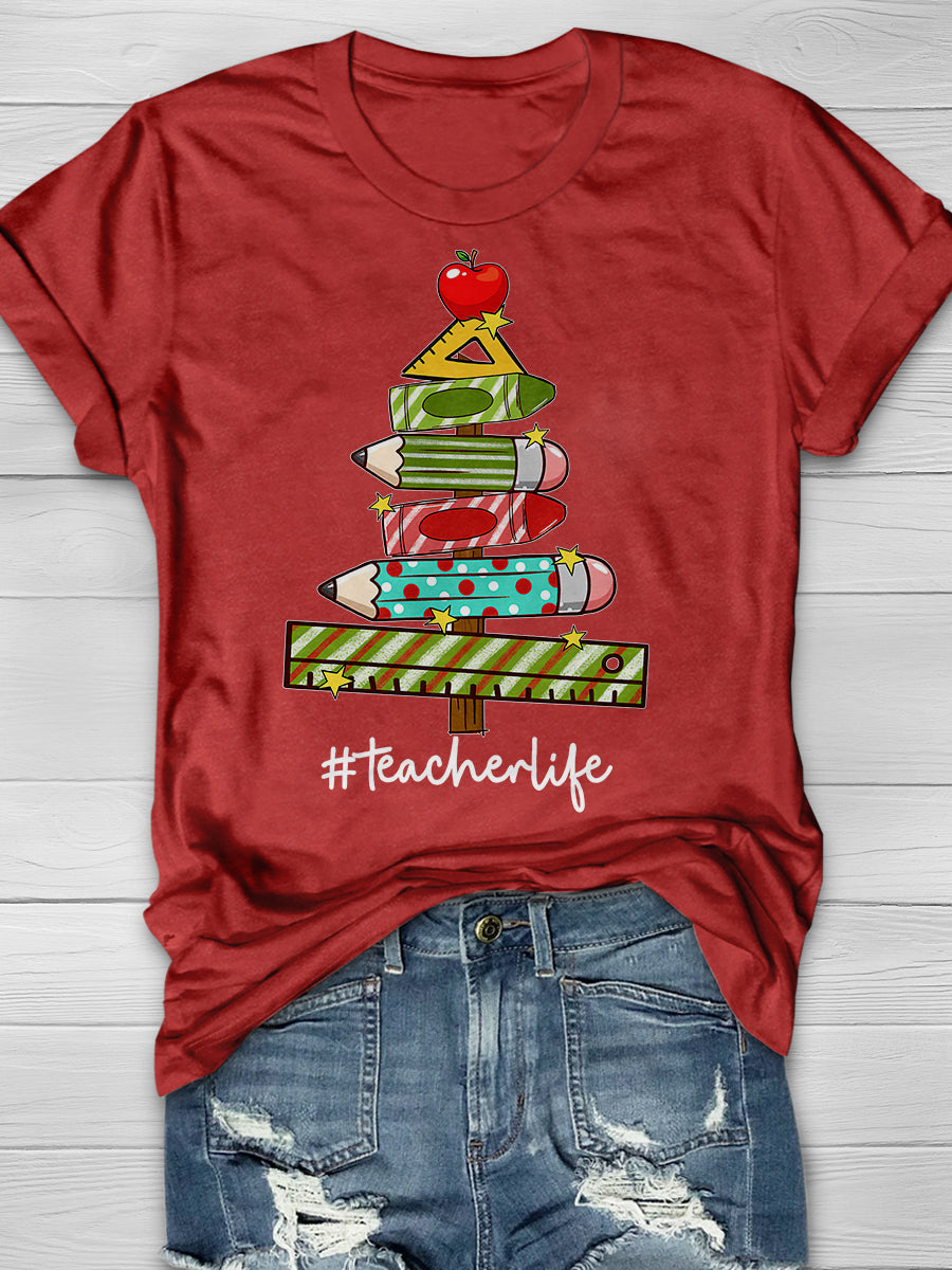 Xmas Teacher Christmas Tree Teach Print Graphic T-shirts