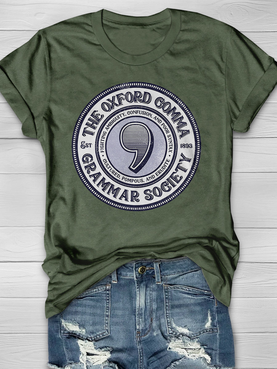 The Oxford Comma Grammar Society Print Graphic T-shirts