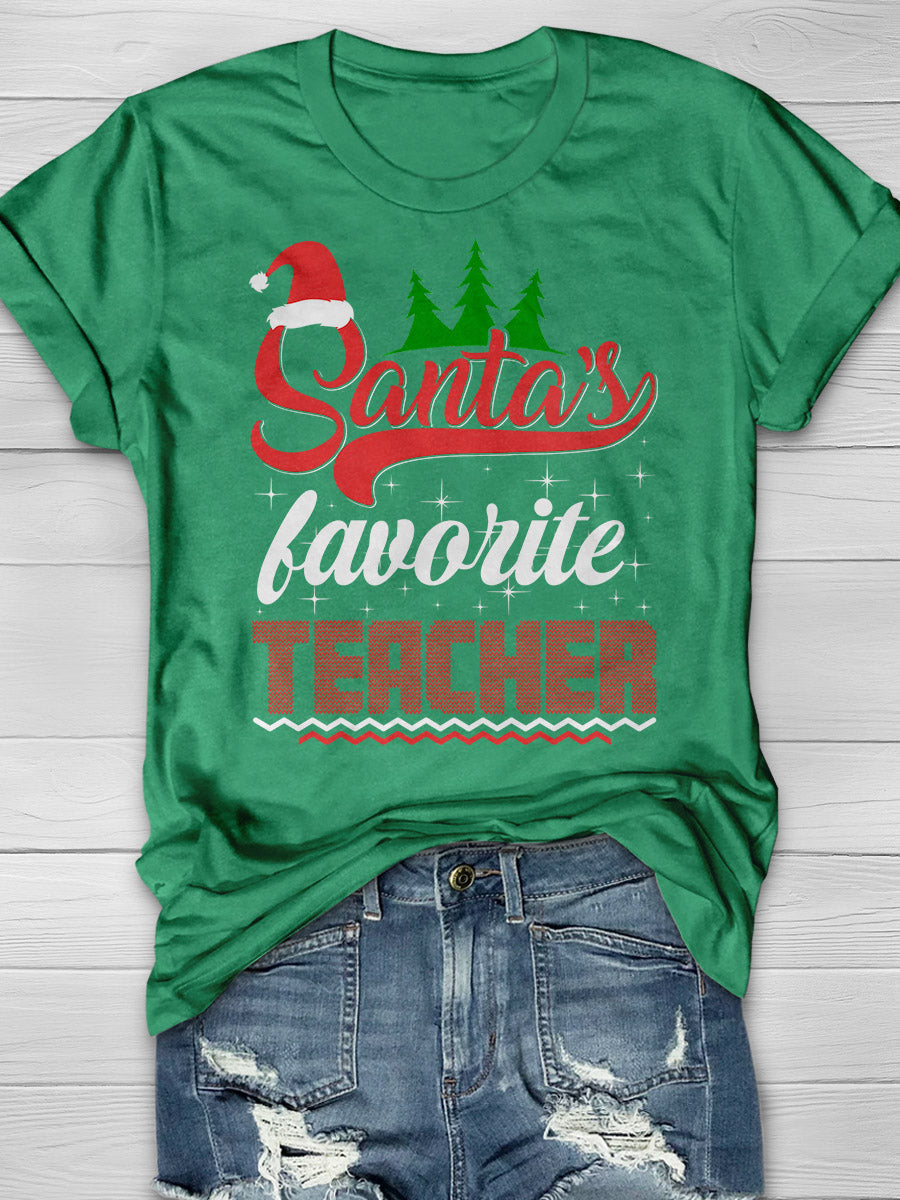 Santa's Favorite Teacher Print Graphic T-shirts