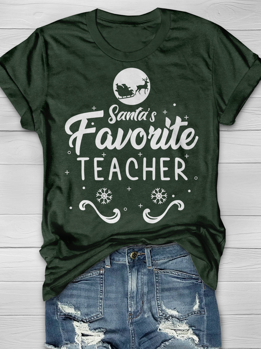 Santa's Favorite Teacher Print Graphic T-shirts