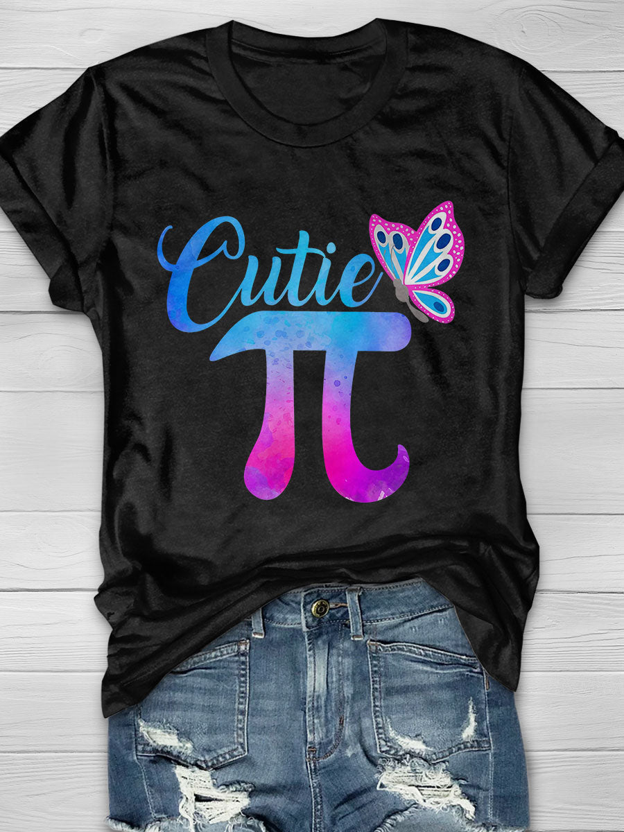Cute Funny Cutie Pi Math Pie Butterfly Math Print Short Sleeve T-shirt
