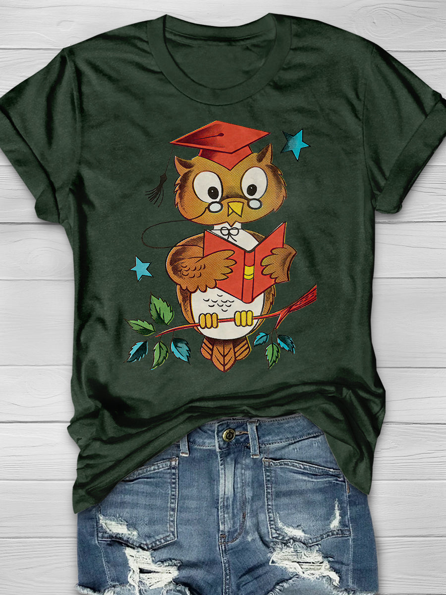 Wise Owl Print Graphic T-shirts