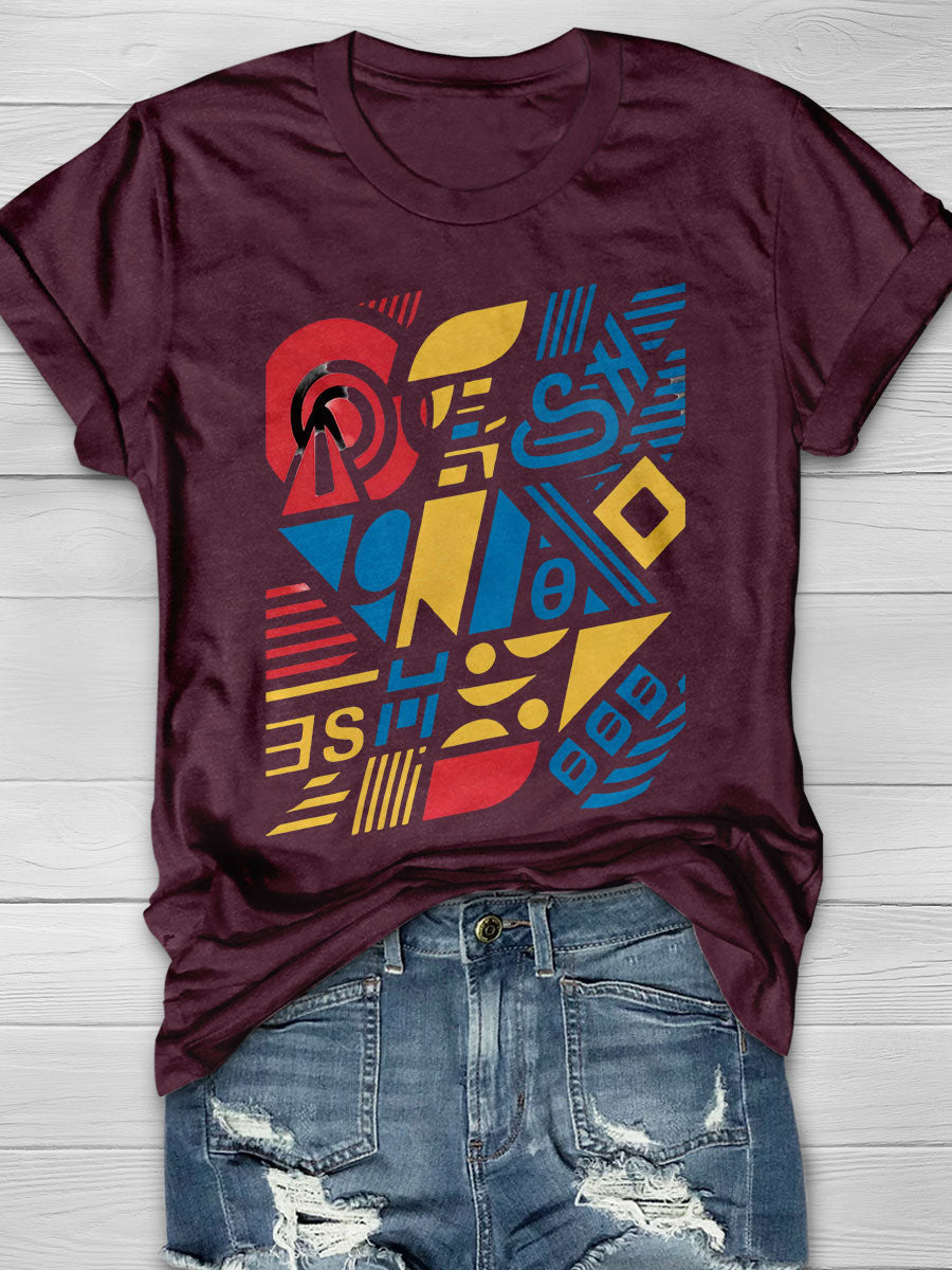 Vibrant Geometric Patterns Print Short Sleeve T-shirt