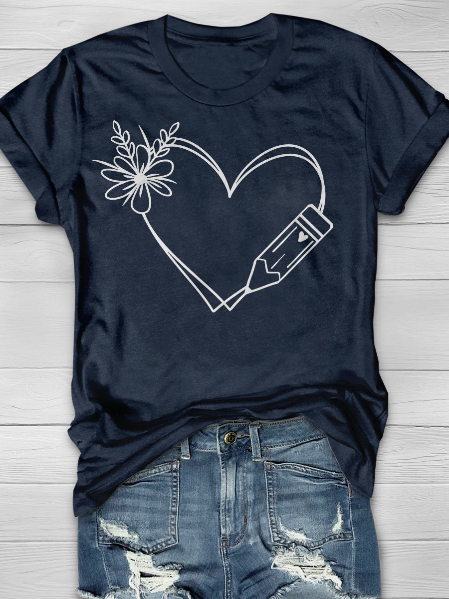 Teacher Heart Print Graphic T-shirts