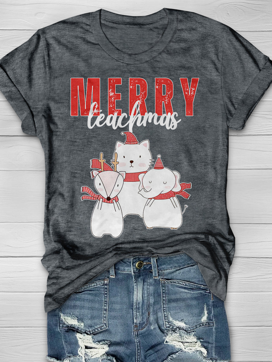 Merry Teachmas Print Graphic T-shirts