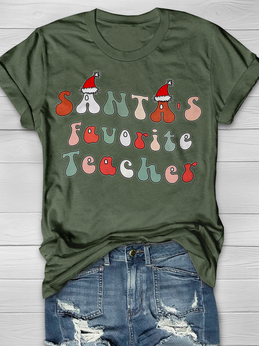 Santa's Favorite Teacher Print Graphic T-shirts