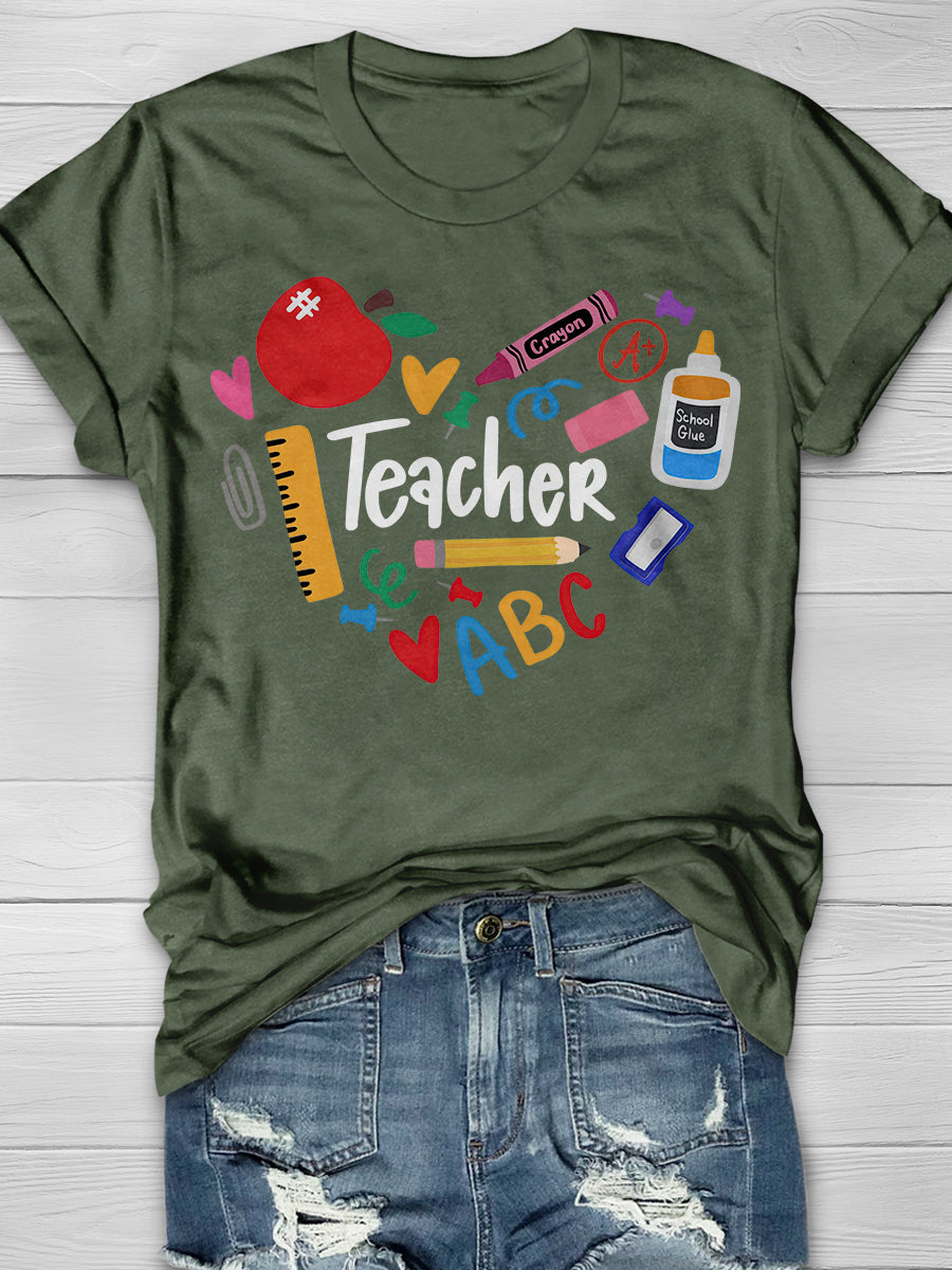 Teacher Heart Print Graphic T-shirts