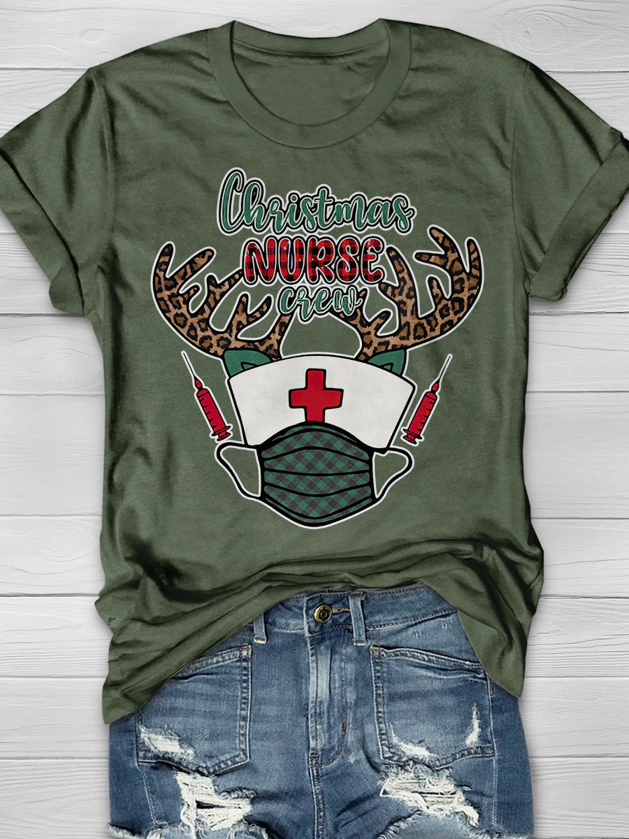 Christmas Nurse Crew Print Short Sleeve T-shirt