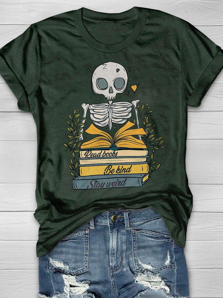 Read Books Be Kind Stay Weird Print Graphic T-shirts