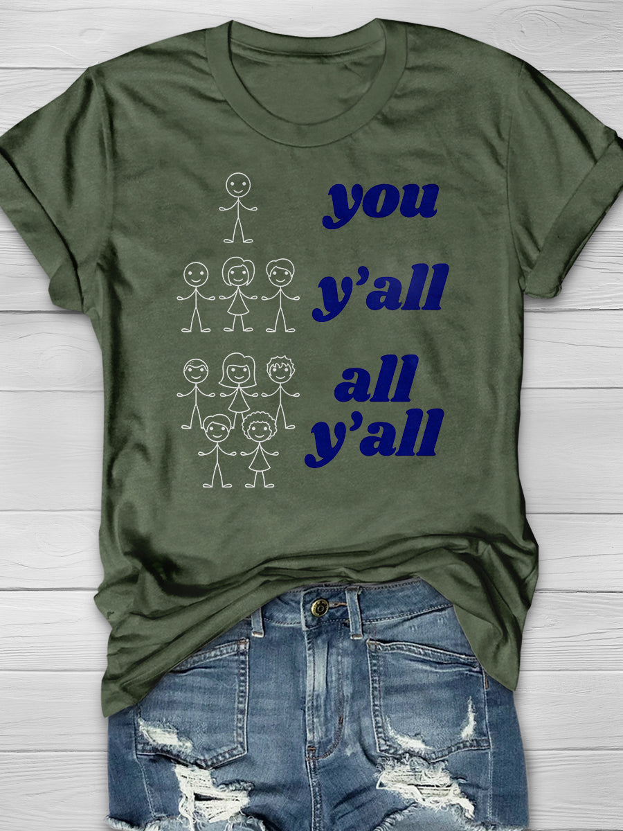 Funny Y'All Grammar Print Graphic T-shirts