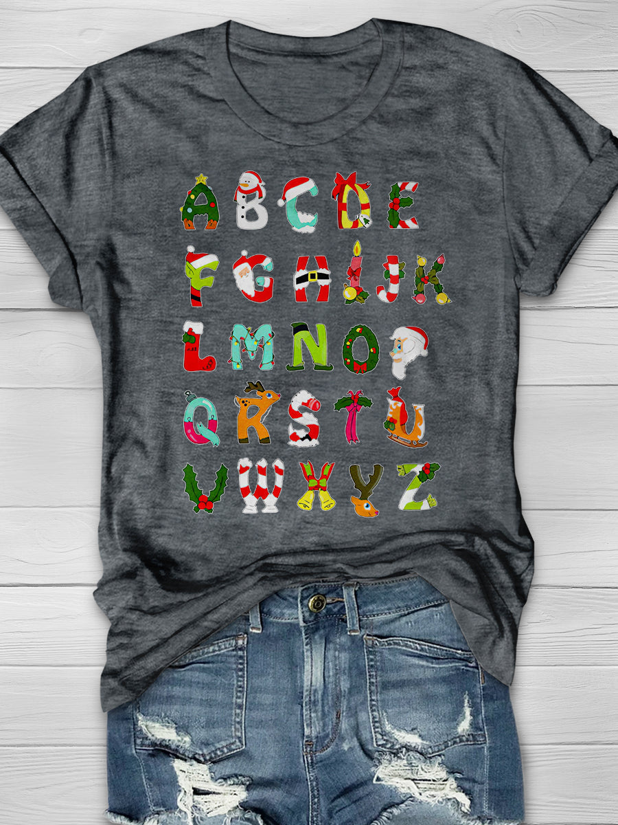 Christmas Alphabet Print Graphic T-shirts