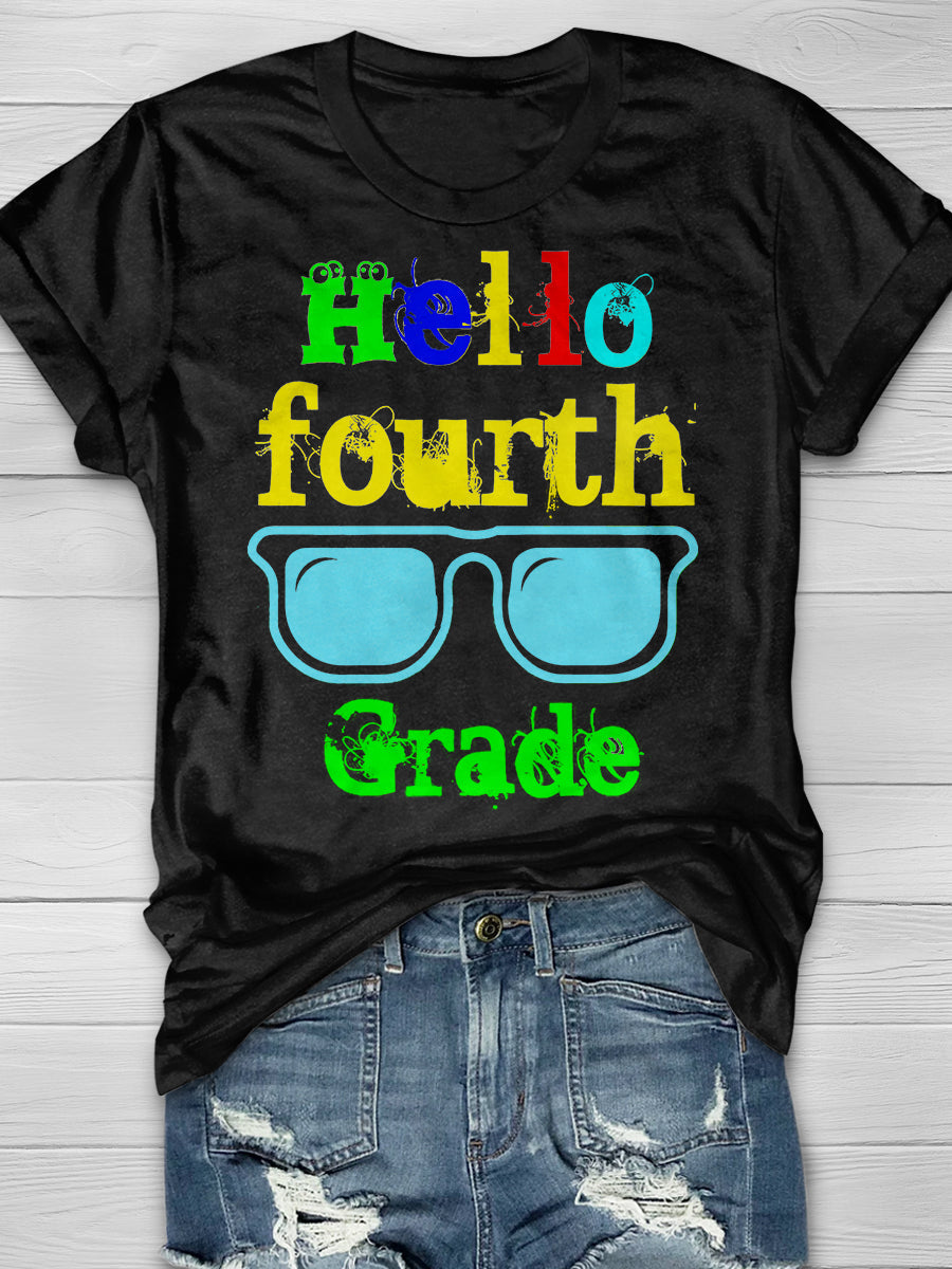 Hello Fourth Grade Print Graphic T-shirts