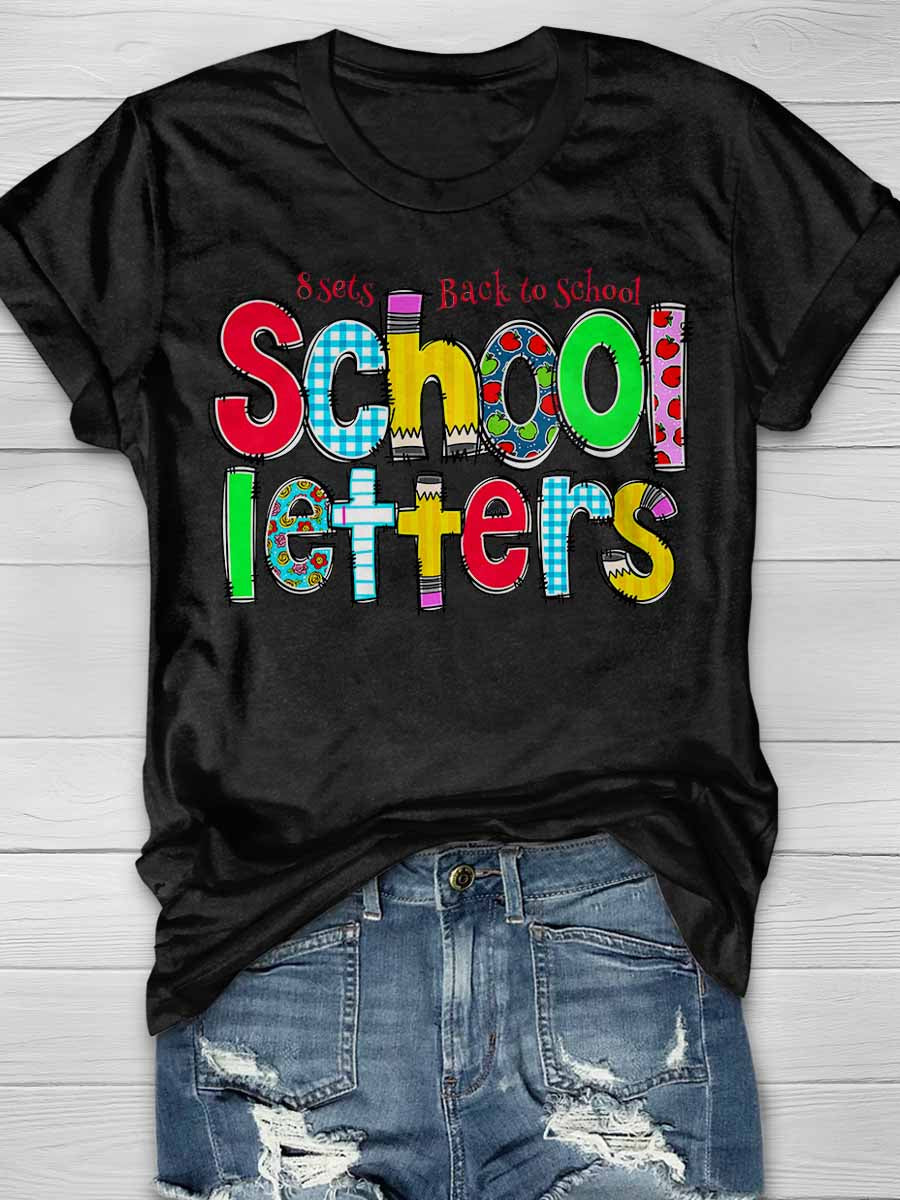 8 Sets Back to School letters Print Graphic T-shirts