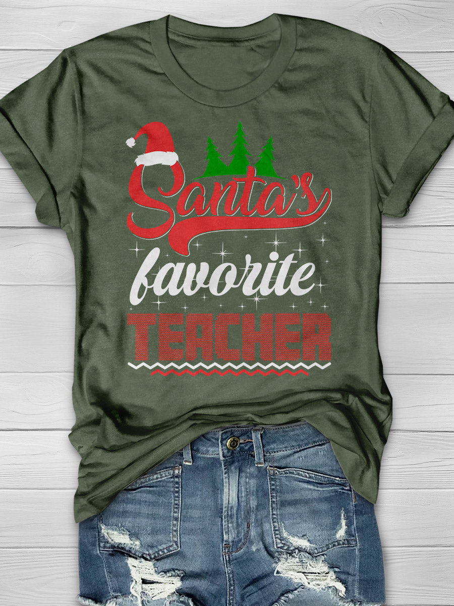 Santa's Favorite Teacher Print Graphic T-shirts