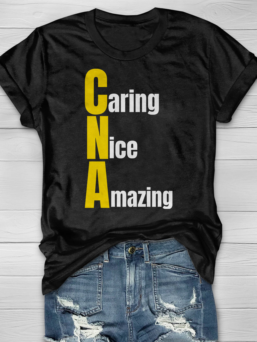 Caring Nice Amazing Print Short Sleeve T-shirt