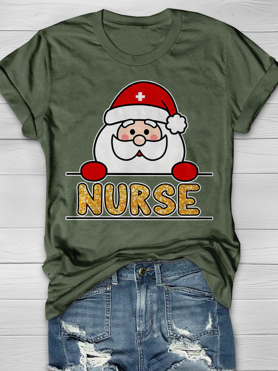 Christmas Nurse Print Short Sleeve T-shirt