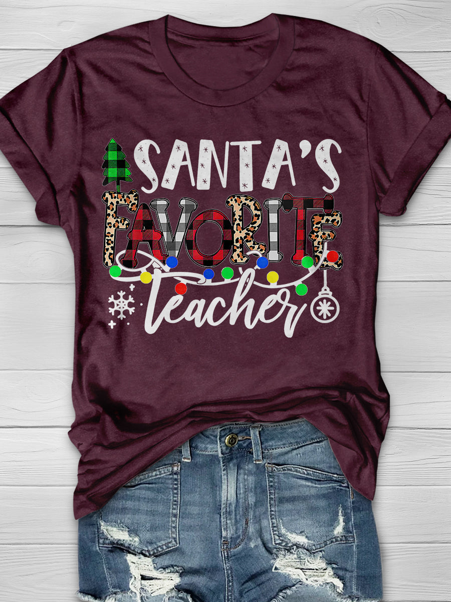 Santa's Favorite Teacher  Print Graphic T-shirts