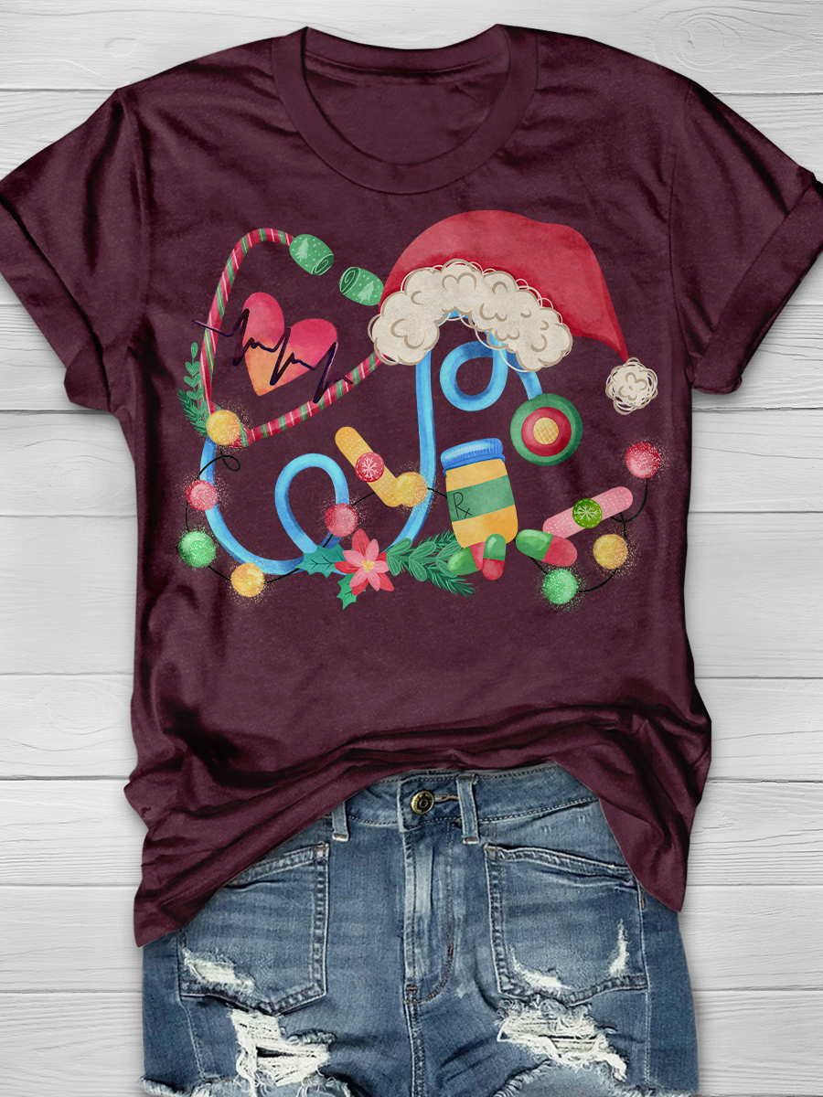 Nurse Christmas Stethoscope Graphic T-shirts