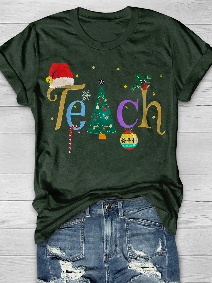 Pretty Teacher's Christmas Print Graphic T-shirts