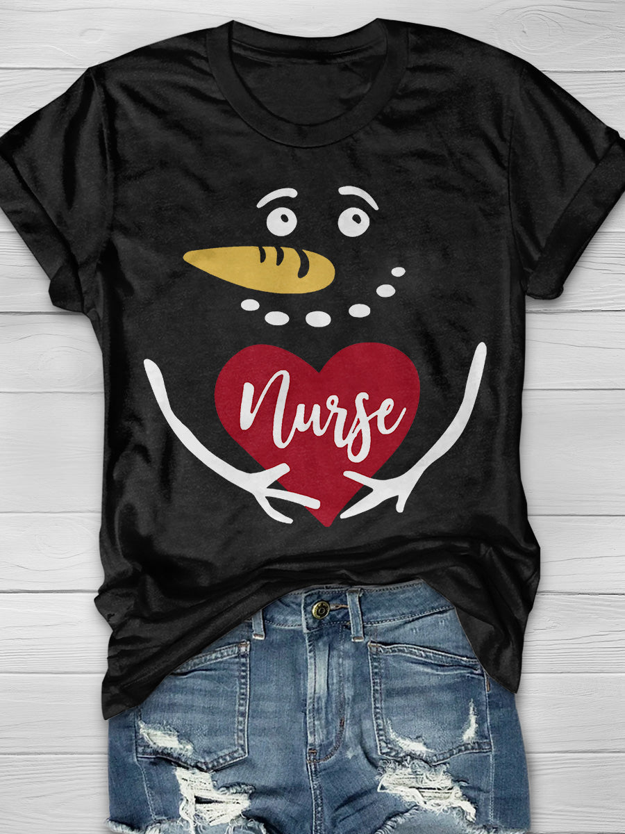Christmas Nurse Print Short Sleeve T-shirt