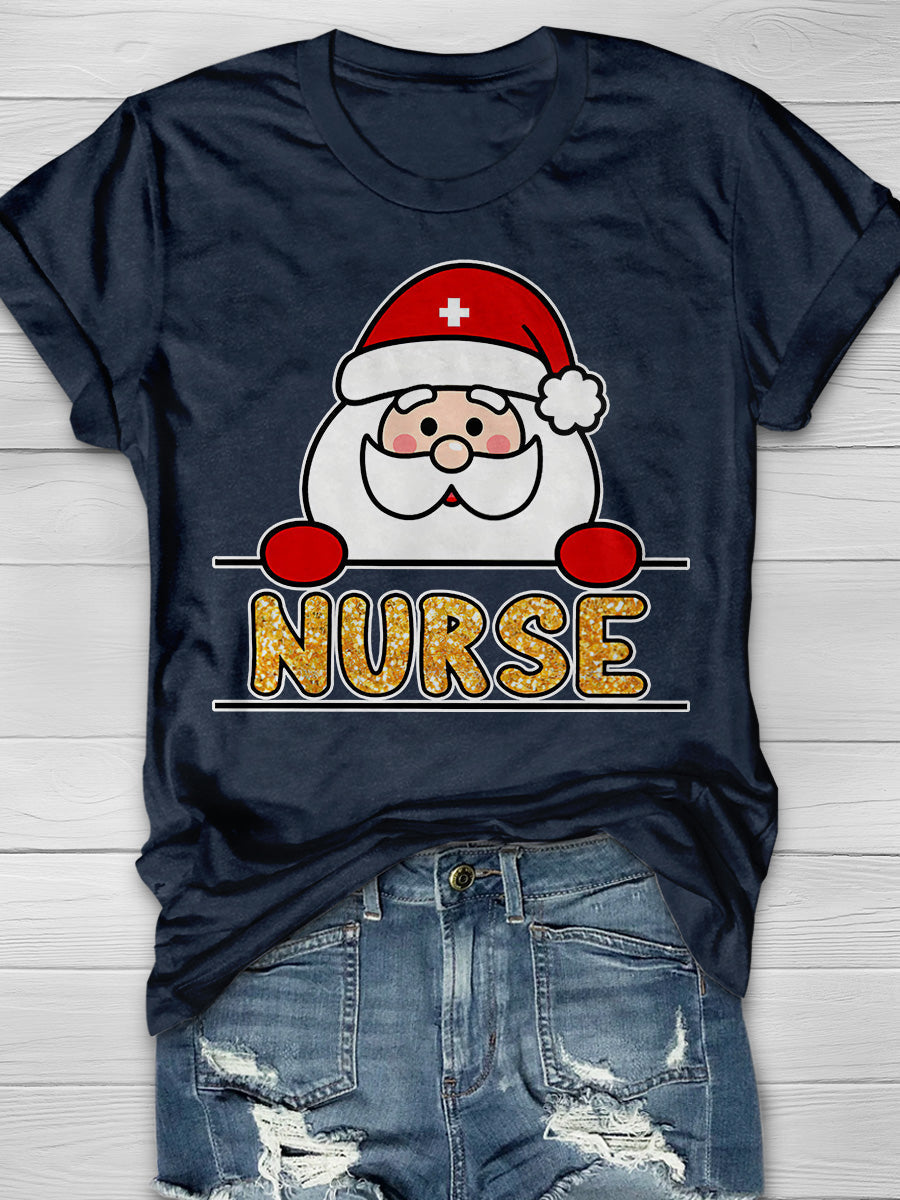 Christmas Nurse Print Short Sleeve T-shirt