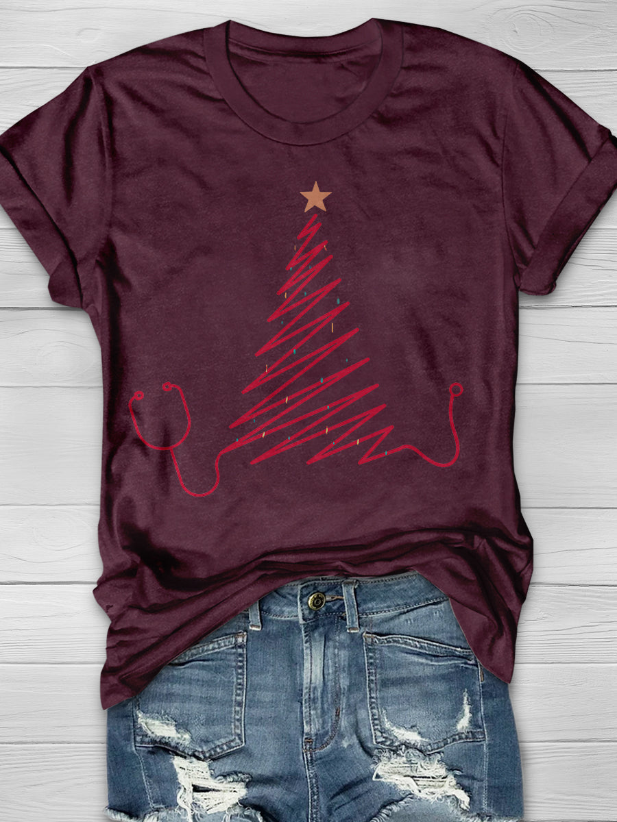 Christmas Nurse Print Short Sleeve T-shirt