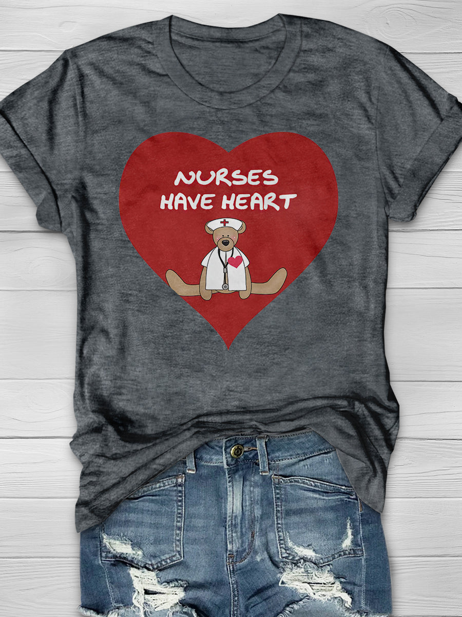 Bear Nurses Have Heart Print Short Sleeve T-shirt