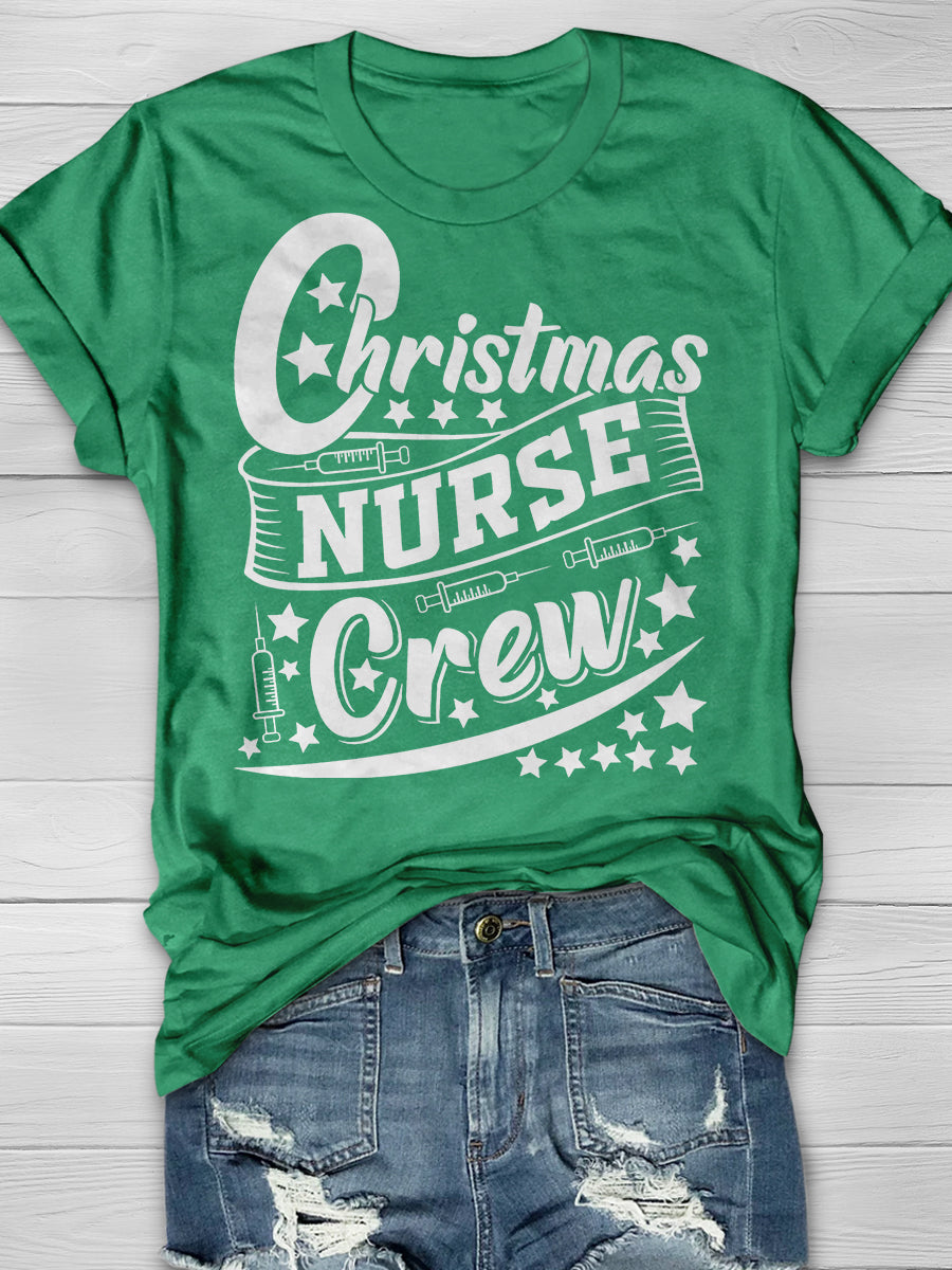 Christmas Nurse Crew Print Short Sleeve T-shirt