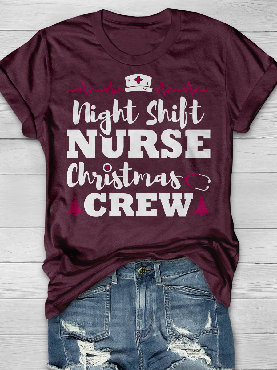 Christmas Night Shift Nurse Print Short Sleeve T-shirt