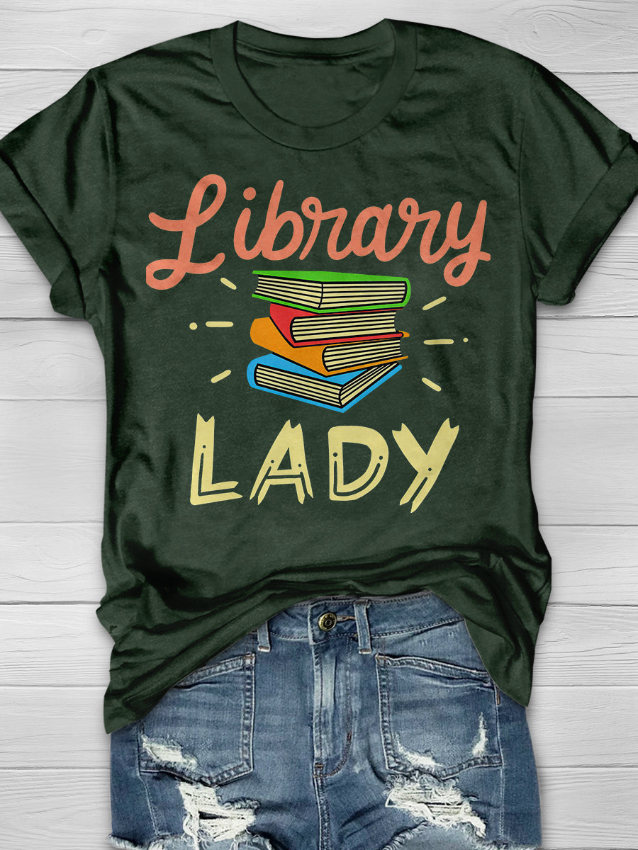 Library Lady Print Graphic T-shirts
